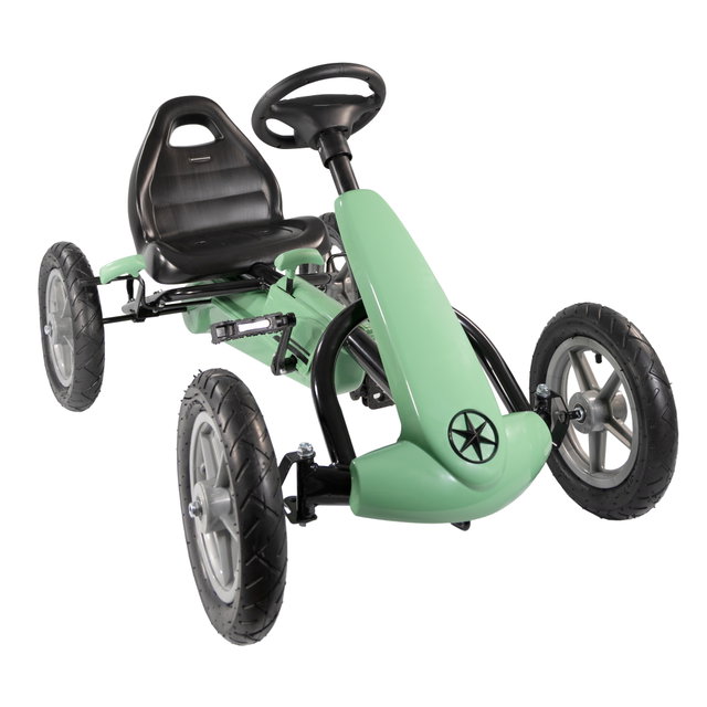 Go Kart Tretfahrzeug grün, Kinderfahrzeug ab 5 Jahre, Tretauto mit Leerlauf